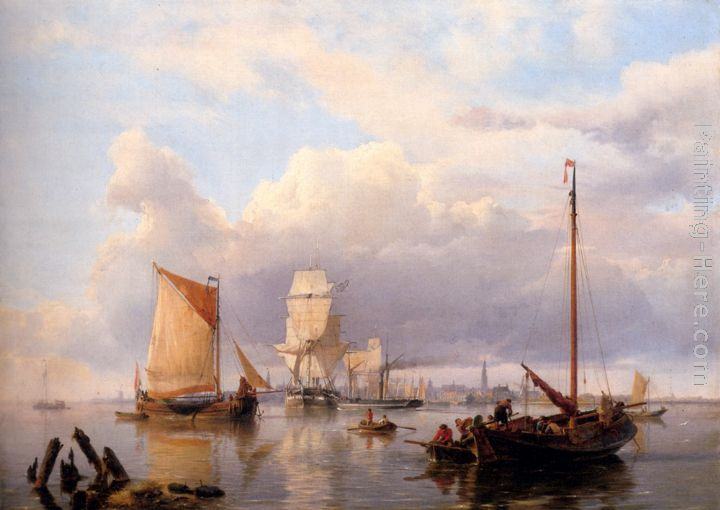 Hermanus Koekkoek Snr Shipping On The Scheldt With Antwerp In The Background